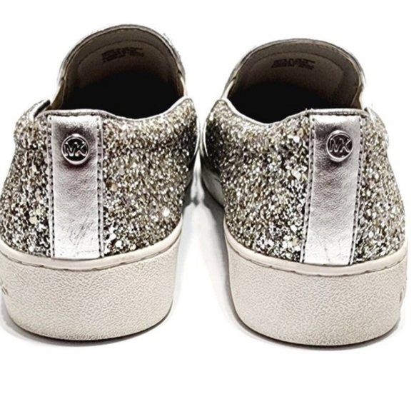 Michael Kors Glitter Slip On Sneakers Silver Metallic Size 6 MK - Picture 2 of 13